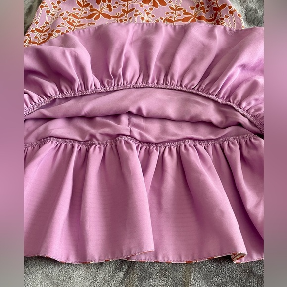 Cynthia Rowley 100% Silk Purple Rust Floral Print Drop Waist Dress Sz 6 Pockets - Picture 6 of 9